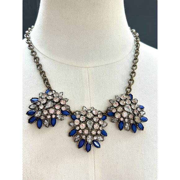 LOFT Chunky Statement Necklace Antiqued Goldtone Blue 20.5 Inch - Picture 1 of 9